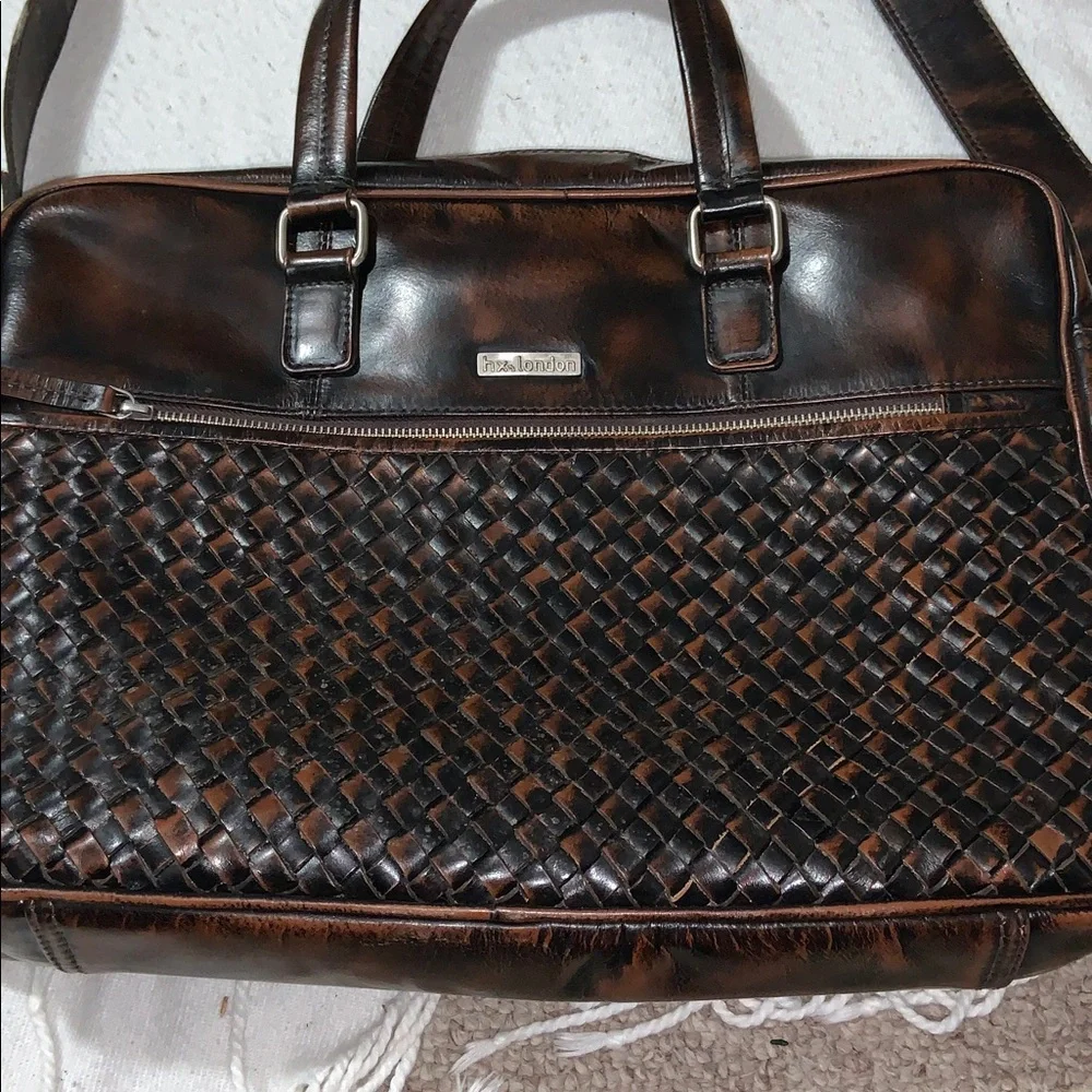 HX London Woven Brown Leather Messenger laptop Bag with Shoulder Strap
